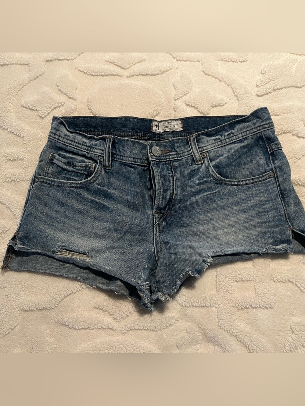 Free People Light Blue Distressed Denim Short Shorts